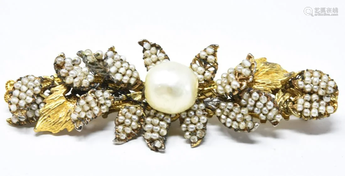 DeRosa Gold Tone Seed Bead Faux Pearl Brooch