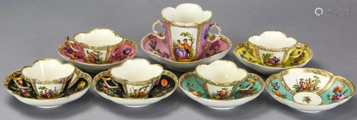 6 Antique Meissen Augustus Rex Cups and Saucers