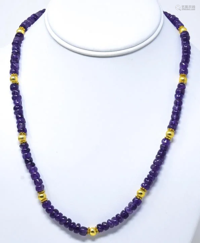 Tumbled Amethyst Bead & Gold Plated Necklace