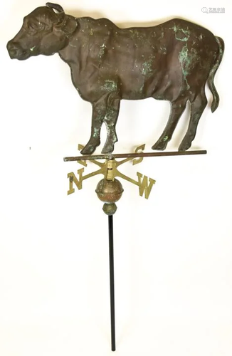 Figural Copper Bull Weather Vane