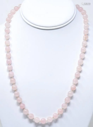 Vintage Sterling Hand Knotted Rose Quartz Necklace