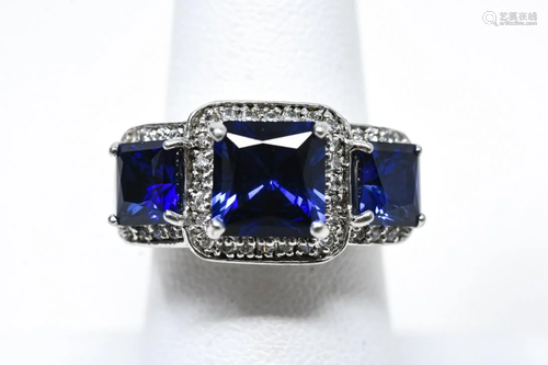 Genuine Sapphire & CZ Sterling Cocktail Ring