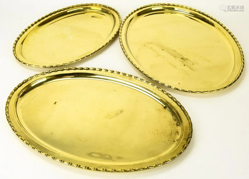 3 Graduated Brass Faux Bamboo Serving Platters