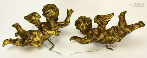 Pair Baroque Carved & Gilt Figural Putti / Angels