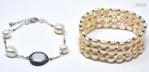 Two Handmade Baroque Cultured Pearl Bracelets