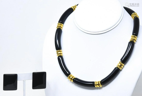 Napier Black Lucite Necklace & Clip Earrings