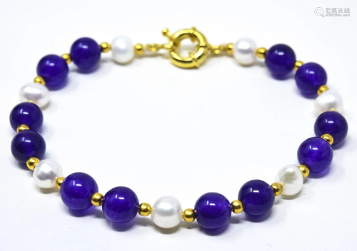 Carved Amethyst Bead & Baroque Pearl Bracelet