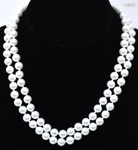 Pair of Hand Knotted 6mm Pearl Necklaces Strands