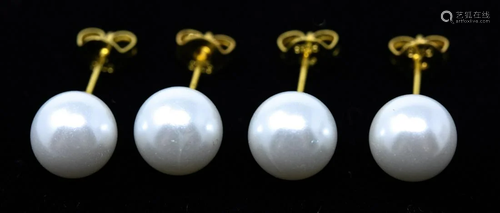 Two Pairs of 6mm Pearl Stud Earrings