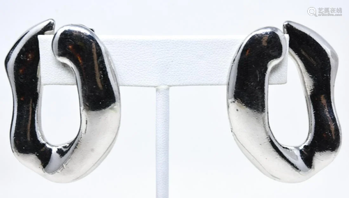 YSL Silver Tone Modernist Clip Earrings