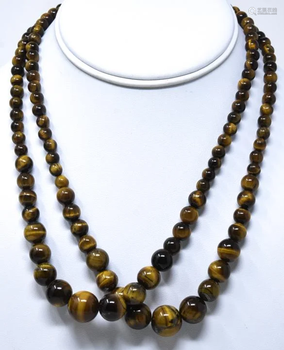 Pair of Graduated Size Bead Tiger's Eye Necklaces