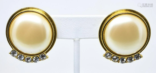 YSL Faux Mabe Pearl & Rhinestone Clip Earrings