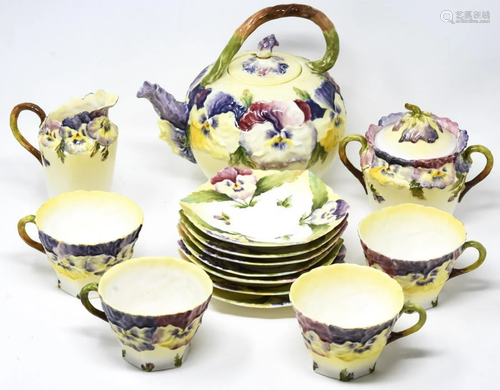 Hand Painted Porcelain Morning Glory Tea Set