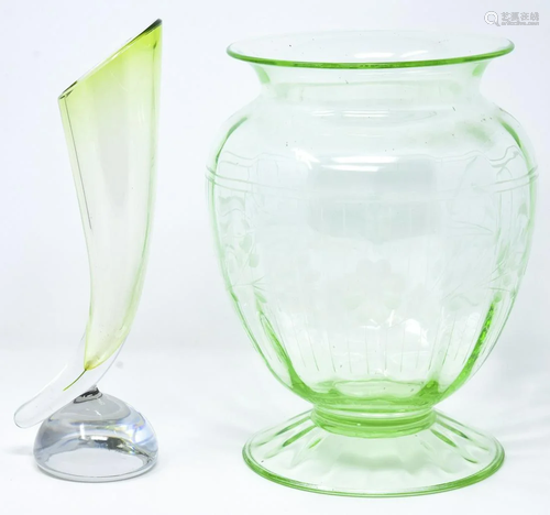 Val St Lambert Glass Vase & Bohemian Glass Urn