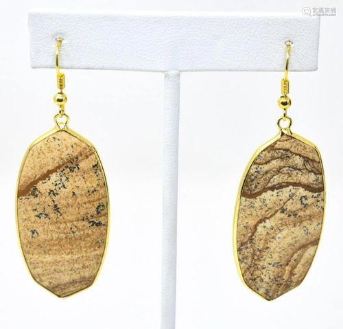 Pair of Earrings w Carved Jasper Hardstone Panels