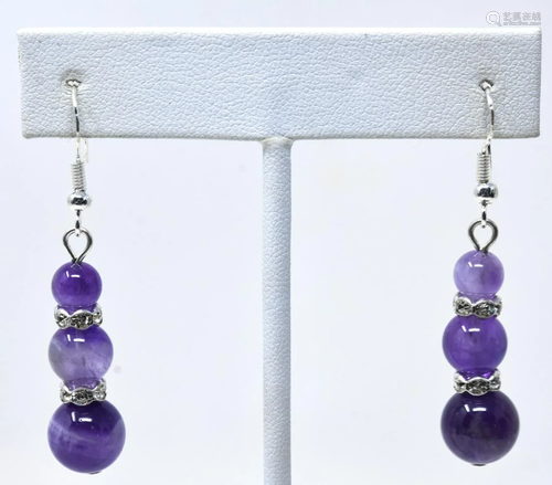 Pair of Sterling Silver & Amethyst Earrings