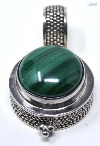 Designer Sterling & Cabochon Malachite Pendant