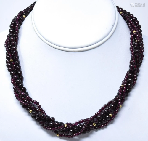 Estate 14kt Gold & Five Strand Garnet Necklace