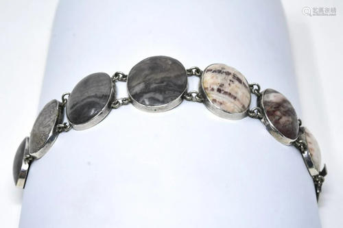 Vintage Handmade Sterling & Jasper Bracelet