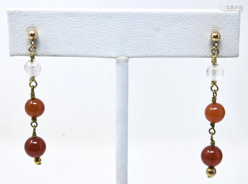 Estate 14kt Gold Carnelian & Rock Crystal Earri…