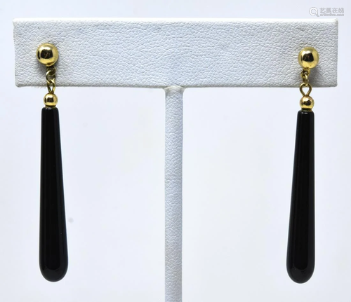 Estate Pair of 14kt Yellow Gold & Onyx Earrings