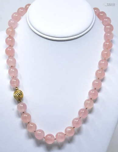 Estate 14k Yellow Gold Carved Rose Quartz Necklace