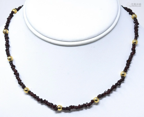 Estate 14kt Yellow Gold & Garnet Necklace Strand