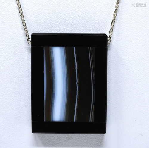 Sterling Silver Agate & Onyx Modernist Necklace