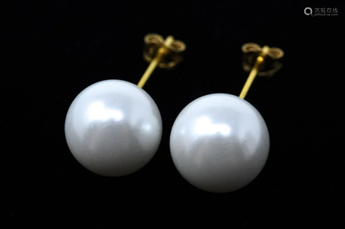 Pair of 14kt Yellow Gold & 8mm Pearl Earrings