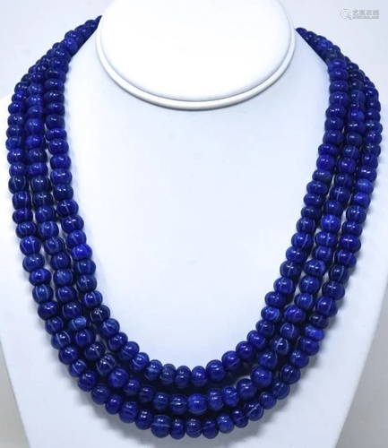 Triple Strand 800 Carat Blue Sapphire Necklace