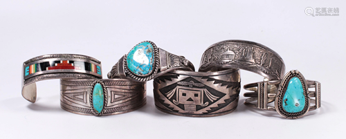 (Lot of 6) Native American multi-stone, sterling