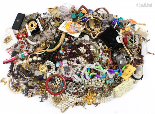 Collection of plastic, silver, metal, costume jewelry