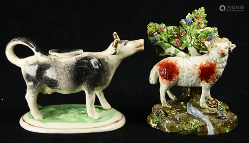 Staffordshire bocage figural group with painted 