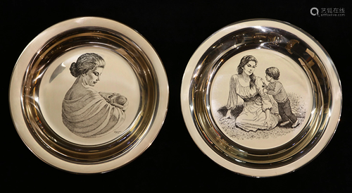 Pair Franklin Mint Mother's Day sterling plates