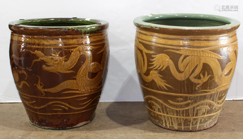 (lot of 2) Southeast Asian brown dragon ceramic