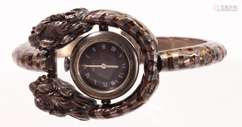 Gucci enamel, silver tiger wristwatch