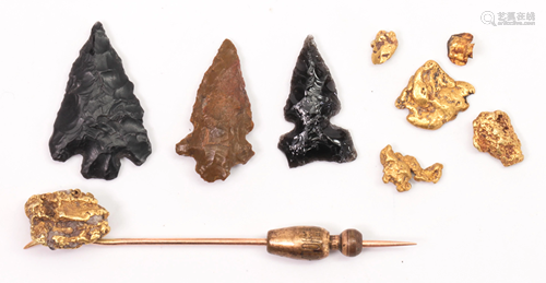 Collection of natural gold nugget and arrowhead …