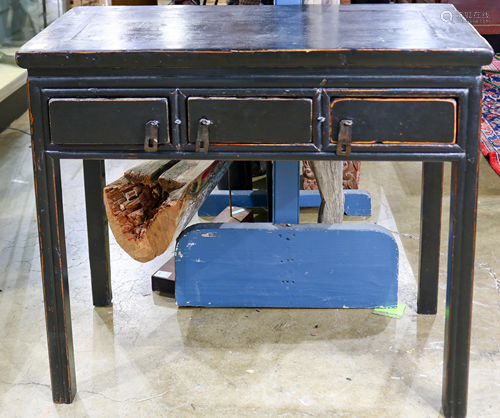 A Chinese hardwood table fitted with 3 drawers