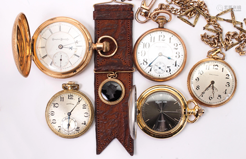 Collection of (5) gold-filled pocket watches and ch…