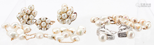 Cultured pearl, diamond, gold jewelry suite