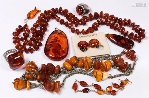 Collection of amber, silver, metal jewelry