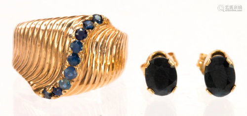 Sapphire, 14k yellow gold jewelry suite