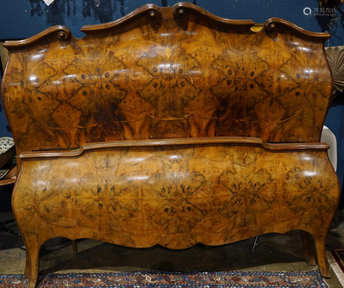 A burlwood bombe form bed in the Rococo taste