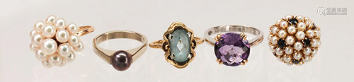 (Lot of 5) Multi-stone, gold rings