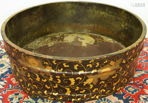 A Massive Japanese ebonized lacquer wood basin