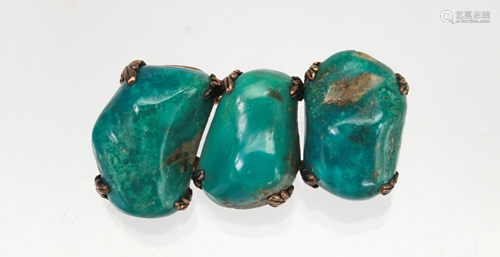 Turquoise, chrysocolla, silver brooch