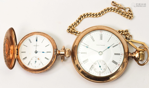 (Lot of 2) Yellow gold, gold-filled pocket watches and