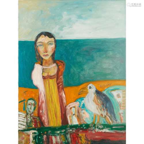 § JOHN BELLANY C.B.E., R.A. (SCOTTISH 1942-2013) GIRL WITH SEAGULL