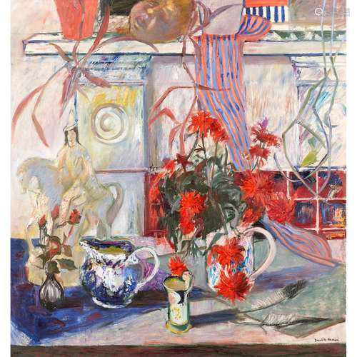 § DAVID MCLEOD MARTIN R.S.W., R.G.I., S.S.A (SCOTTISH 1922-2018) STILL-LIFE: RED AND BLUE