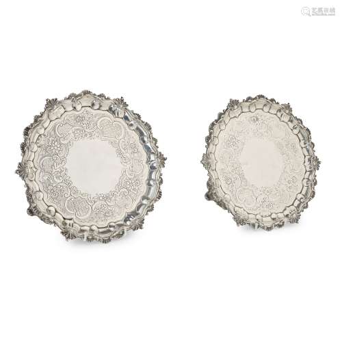 A PAIR OF GEORGE IV SALVERS MITCHELL & SONS, GLASGOW 1824